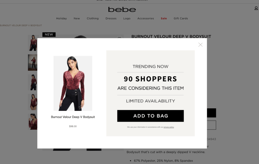 Bebe product offer example